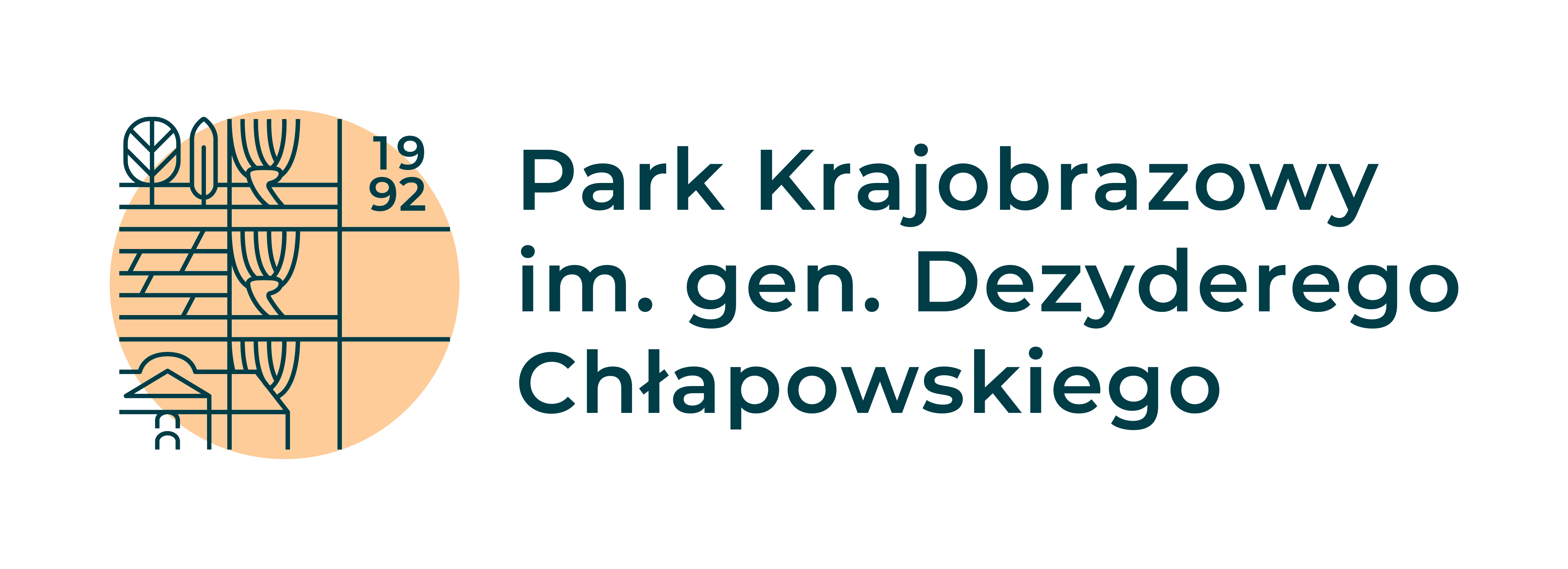 Logo Parku Krajobrazowego. Widać symbole oznaczające przydrożne wierzby i budynek pałacu w turwii.