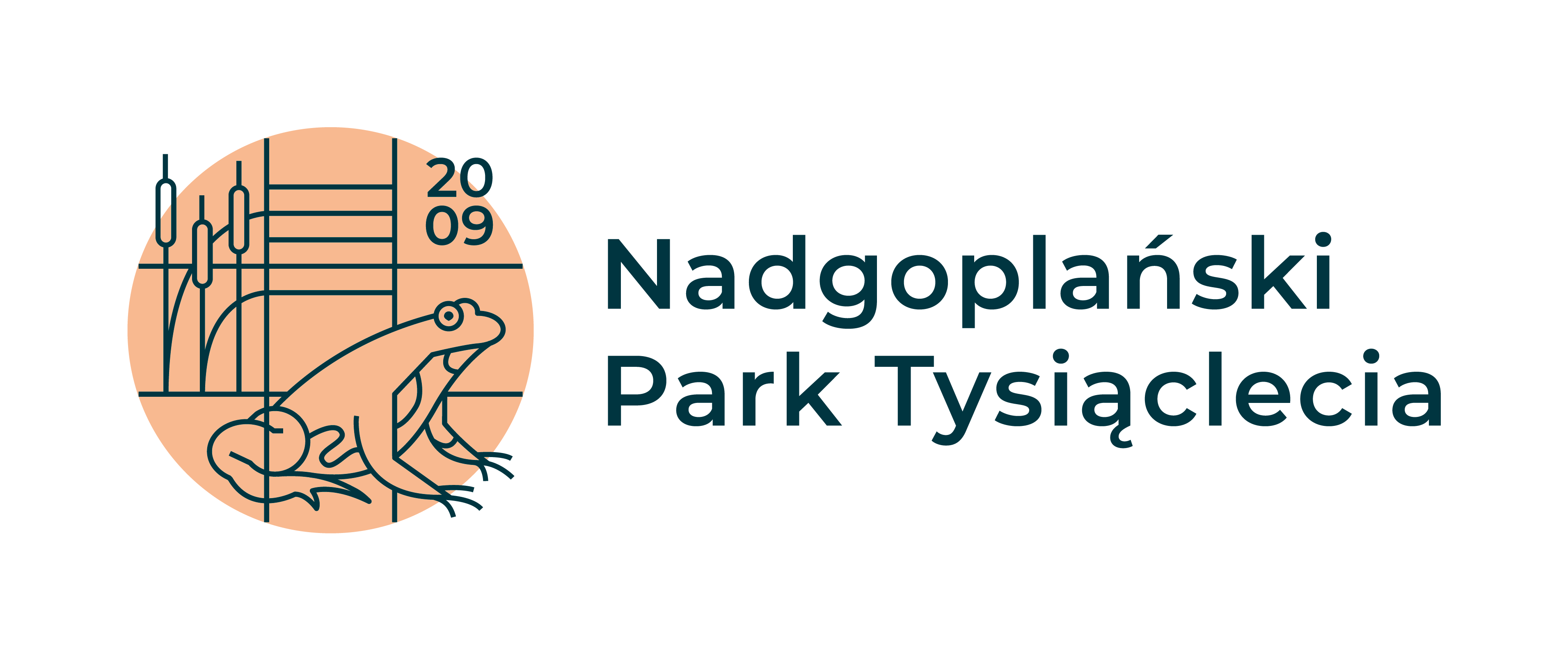 Logo Nadgoplańskiego Parku Krajobrazowego. Widać podobiznę płaza kumaka nizinnego i szuwary symbolizujące brzegi jeziora Gopło.